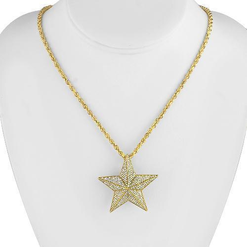 14K Yellow Solid Gold Custom Mens Diamond Star Pendant 3.96 Ctw