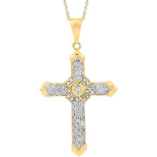 Yellow 14K Yellow Solid Gold Diamond Cross Pendant 2.25 Ctw