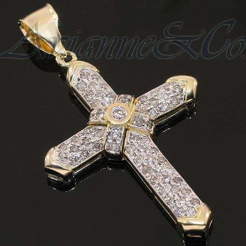 Yellow 14K Yellow Solid Gold Diamond Cross Pendant 2.25 Ctw