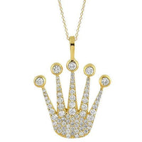 Thumbnail for 14K Yellow Solid Gold Diamond Crown Pendant 1.90 Ctw