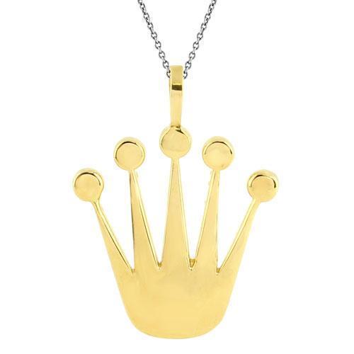 14K Yellow Solid Gold Diamond Crown Pendant 1.90 Ctw