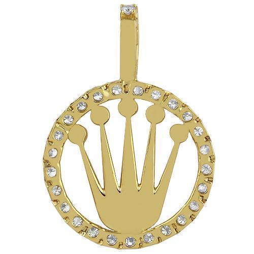 14K Yellow Solid Gold Diamond Crown Pendant 4.50 Ctw