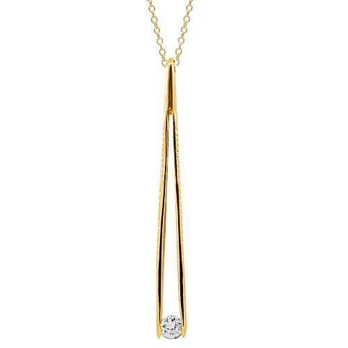Yellow 14K Yellow Solid Gold  Diamond Jewelery Tweezer Pendant 0.10 Ctw