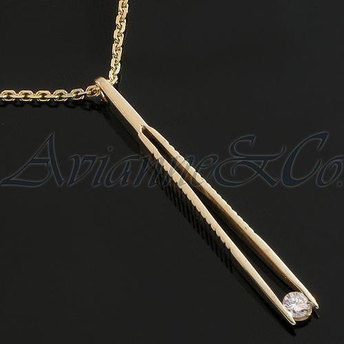 Yellow 14K Yellow Solid Gold  Diamond Jewelery Tweezer Pendant 0.10 Ctw