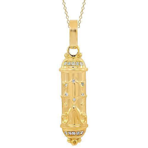 Yellow 14K Yellow Solid Gold Diamond Mezuzah Pendant 0.25 Ctw