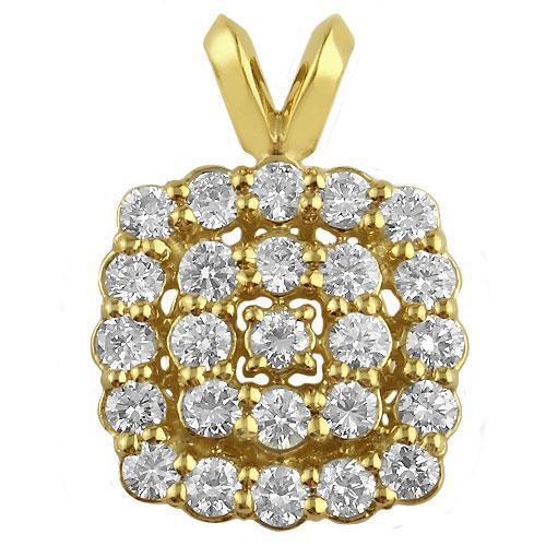 White, Yellow 14K Yellow Solid Gold Diamond Square Halo Pendant 1.25 Ctw