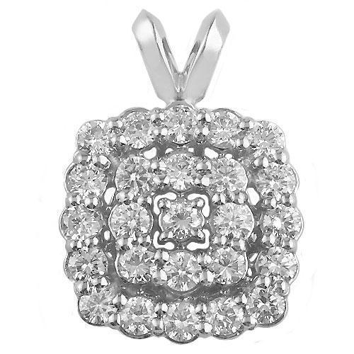 White, Yellow 14K Yellow Solid Gold Diamond Square Halo Pendant 1.25 Ctw
