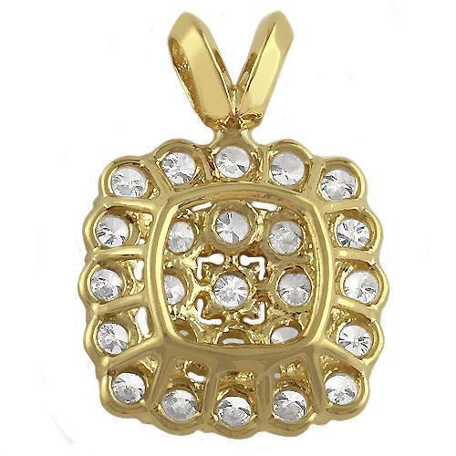 White, Yellow 14K Yellow Solid Gold Diamond Square Halo Pendant 1.25 Ctw