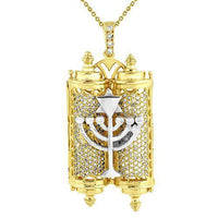 Thumbnail for 14K Yellow Solid Gold Diamond Torah Ten Commandments Pendant 3.50 Ctw