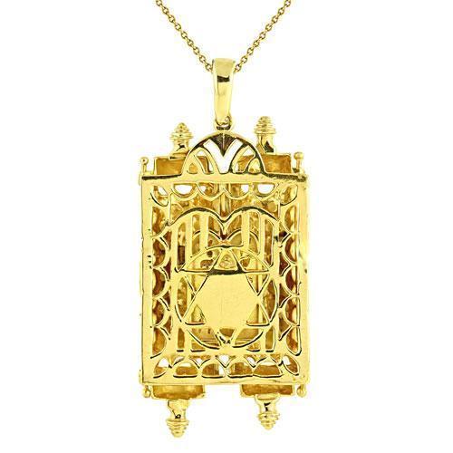 14K Yellow Solid Gold Diamond Torah Ten Commandments Pendant 3.50 Ctw