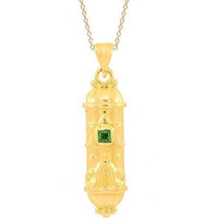 Thumbnail for Yellow 14K Yellow Solid Gold Emerald Mezuzah Pendant 0.20 Ctw