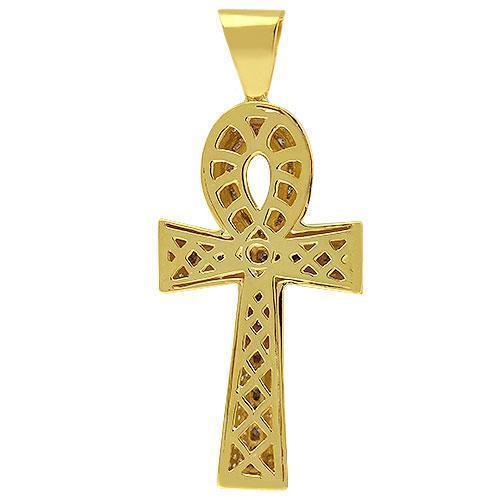 14K Yellow Solid Gold Mens Diamond Ankh Pendant 4.50 Ctw