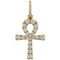 Thumbnail for 14K Yellow Solid Gold Mens Diamond Ankh Pendant 5.00 Ctw