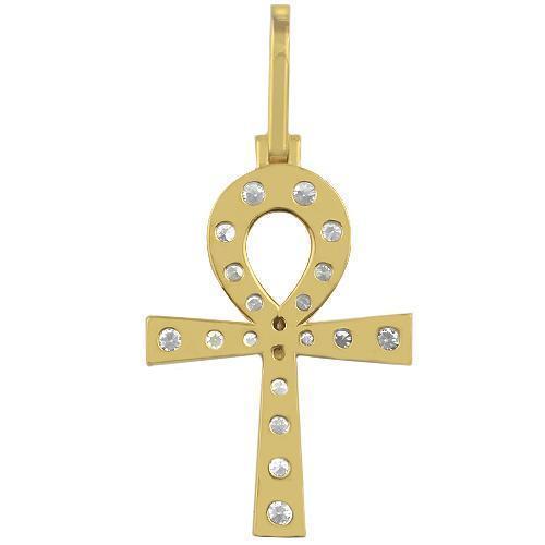 14K Yellow Solid Gold Mens Diamond Ankh Pendant 5.00 Ctw