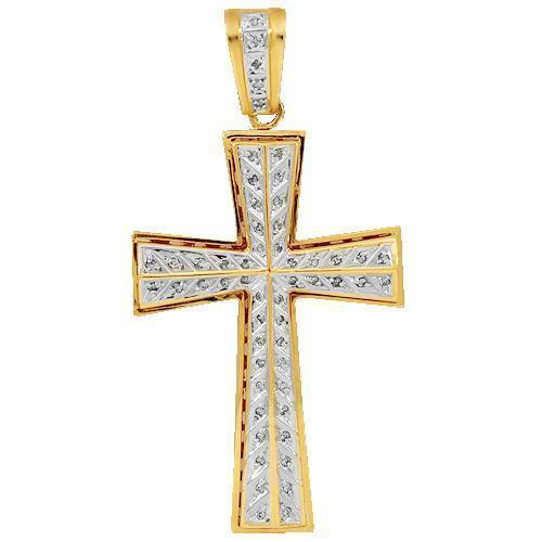 14K Yellow Solid Gold Mens Diamond Cross Pendant 1.50 Ctw