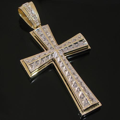 14K Yellow Solid Gold Mens Diamond Cross Pendant Ctw