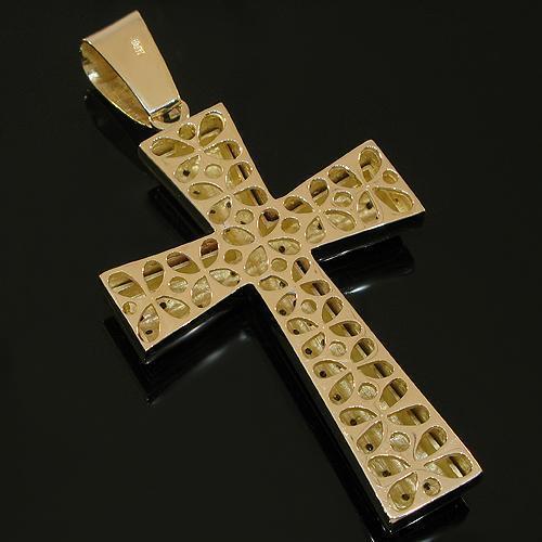 14K Yellow Solid Gold Mens Diamond Cross Pendant 1.50 Ctw