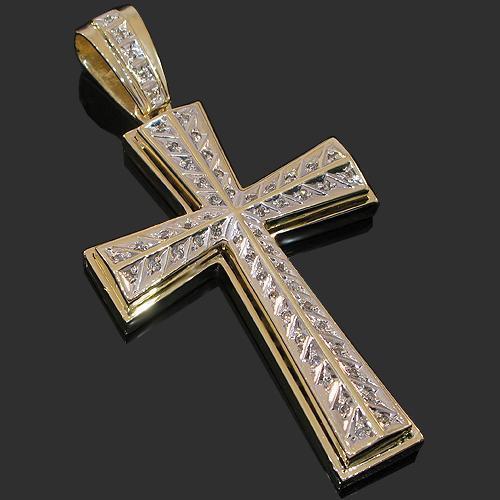 14K Yellow Solid Gold Mens Diamond Cross Pendant Ctw