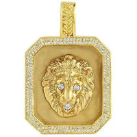 Thumbnail for 14K Yellow Solid Gold Mens Diamond Custom Made Lion Dog Tag Pendant 1.50 Ctw