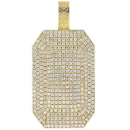 14K Yellow Solid Gold Mens Diamond Custom Made Pave Set Dog Tag Pendant Ctw