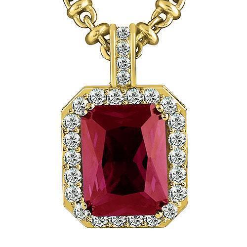 14K Yellow Solid Gold Mens Diamond Red Ruby Pendant 25.09 Ctw