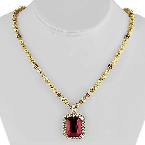 14K Yellow Solid Gold Mens Diamond Red Ruby Pendant 25.09 Ctw