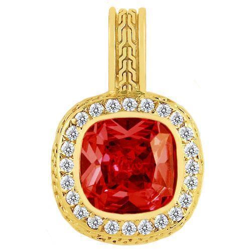 14K Yellow Solid Gold Mens Diamond Ruby Pendant 1.75 Ctw