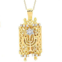 Thumbnail for Yellow 14K Yellow Solid Gold Mens Diamond Torah Pendant 0.50 Ctw
