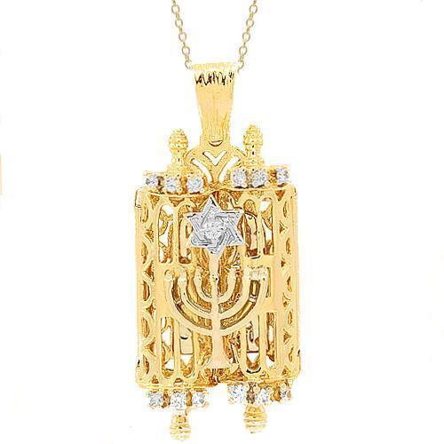 Yellow 14K Yellow Solid Gold Mens Diamond Torah Pendant 0.50 Ctw