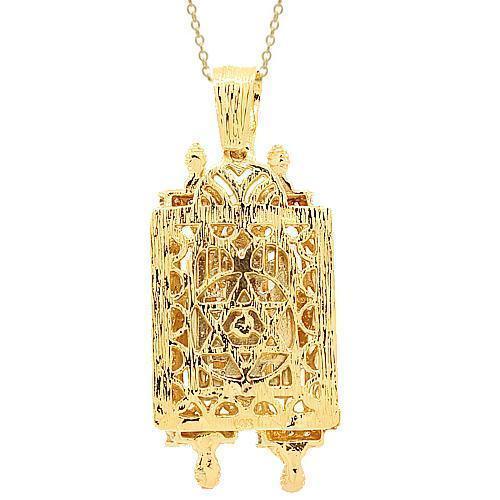 Yellow 14K Yellow Solid Gold Mens Diamond Torah Pendant 0.50 Ctw