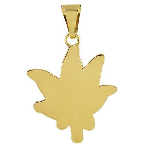 Yellow 14K Yellow Solid Gold Unisex Diamond Leaf Pendant With Round Cut Diamonds 1.25 Ctw