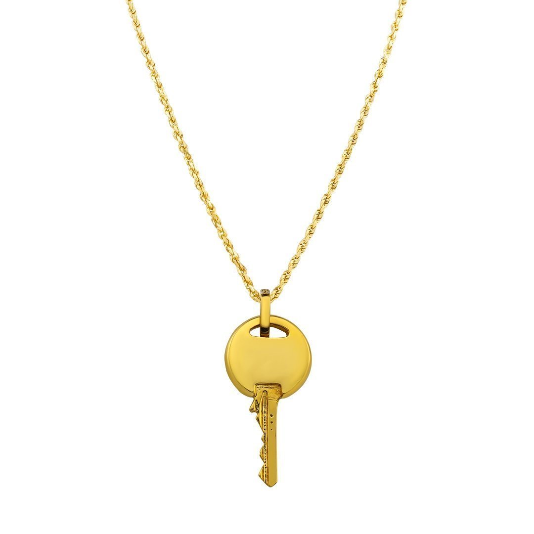 14K Yellow Solid Gold Unisex Diamond Pave Set Custom Made Key Pendant 5.00 Ctw