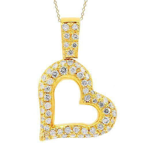 Yellow 14K Yellow Solid Gold Womens Diamond Heart Pendant 1.01 Ctw