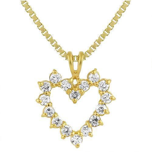 Yellow 14K Yellow Solid Gold Womens Heart Pendant With Prong Set Diamonds 0.75 Ctw