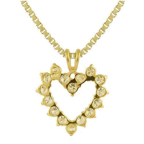 Yellow 14K Yellow Solid Gold Womens Heart Pendant With Prong Set Diamonds 0.75 Ctw