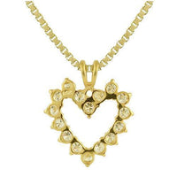 Thumbnail for Yellow 14K Yellow Solid Gold Womens Heart Pendant With Prong Set Diamonds 0.75 Ctw