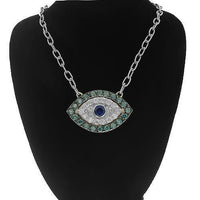 Thumbnail for 18K Solid White Gold Diamond Custom Womens Evil Eye Pendant with Blue Diamonds and Sapphires