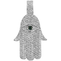 Thumbnail for 18K Solid White Gold Diamond Sapphire Hamsa Pendant 3.50 Ctw