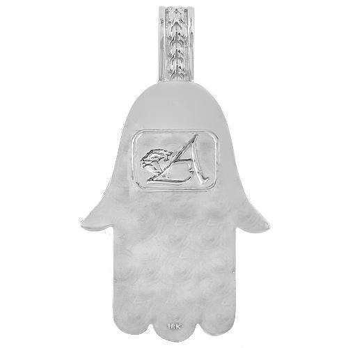 18K Solid White Gold Diamond Sapphire Hamsa Pendant 3.50 Ctw