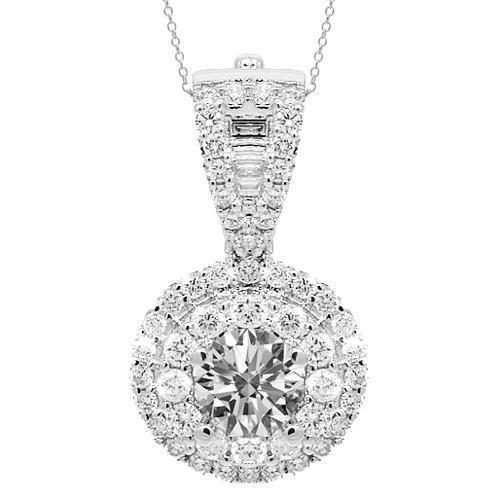18K Solid White Gold Womens Diamond Circle Pendant 1.13 Ctw