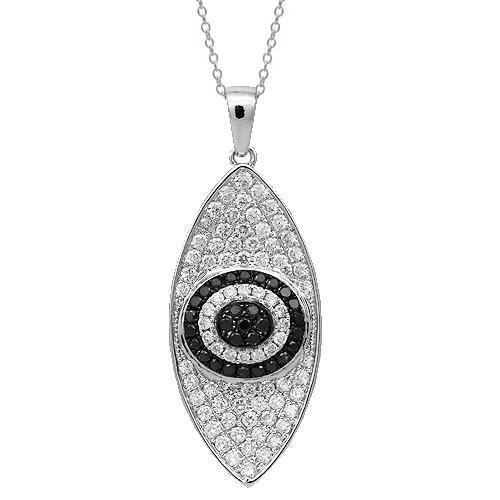 18K Solid White Gold Womens Diamond Evil Eye Pendant with Black Diamonds 1.25 Ctw