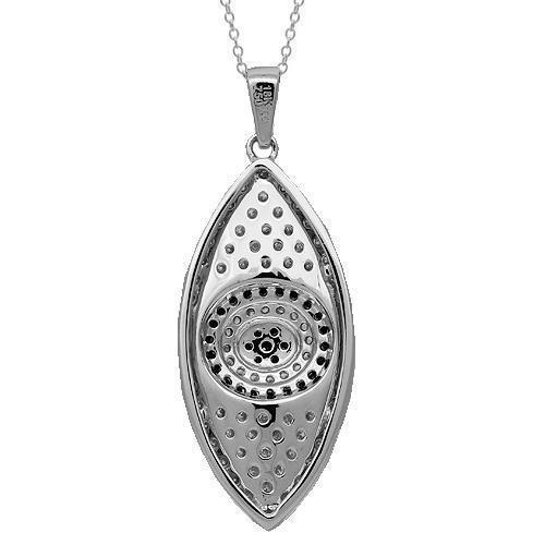 18K Solid White Gold Womens Diamond Evil Eye Pendant with Black Diamonds 1.25 Ctw