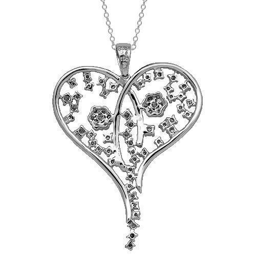 18K Solid White Gold Womens Diamond Heart Pendant 2.03 Ctw