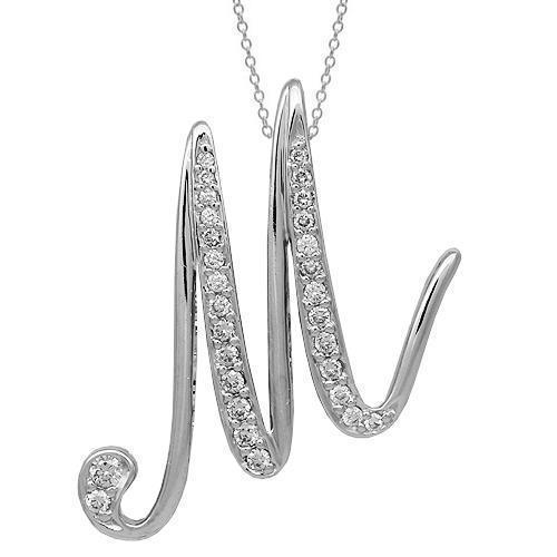 White 18K Solid White Gold Womens Diamond Initial Letter M Pendant 0.24 Ctw