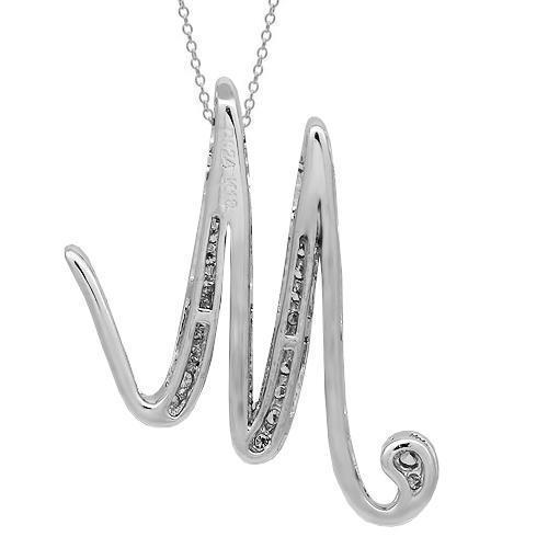 White 18K Solid White Gold Womens Diamond Initial Letter M Pendant 0.24 Ctw