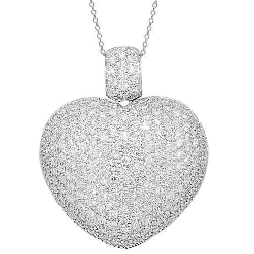 18K White Solid Gold Womens Diamond Heart Locket Pendant 4.60 Ctw