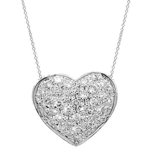 White 18K White Solid Gold Womens Diamond Heart Pendant 0.97 Ctw