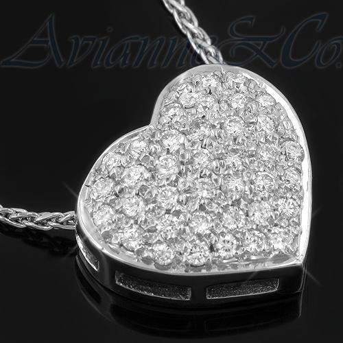 White 18K White Solid Gold Womens Diamond Heart Pendant 0.97 Ctw