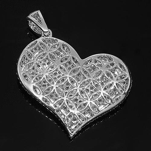 18K White Solid Gold Womens Diamond Heart Pendant 4.50 Ctw