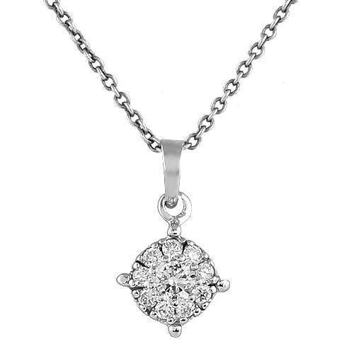 White 18K White Solid Gold Womens Solitaire Style Cluster Pendant 0.24 Ctw